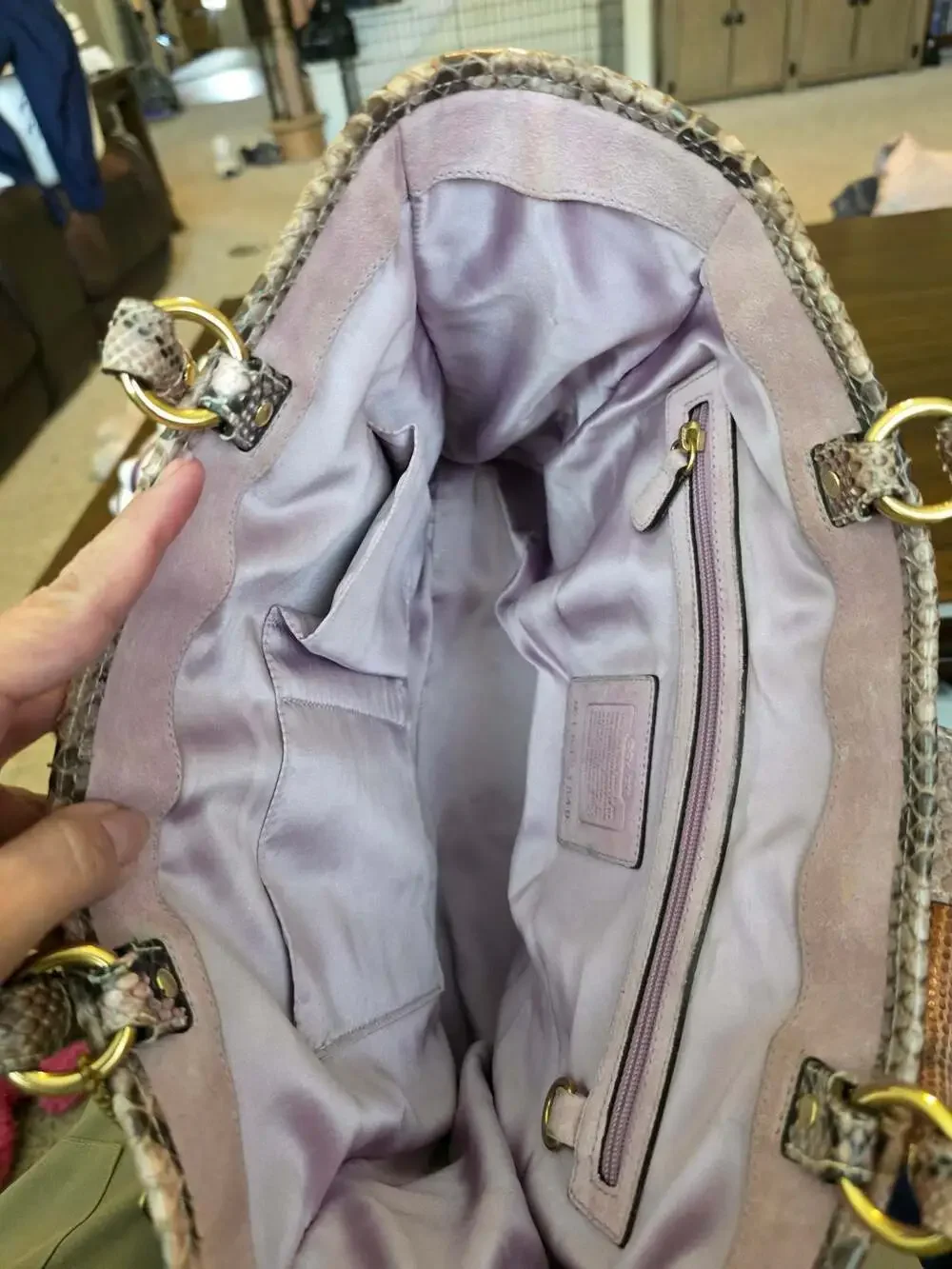 Coach Canvas and Snakeskin Trim Boxy Tote Handbag